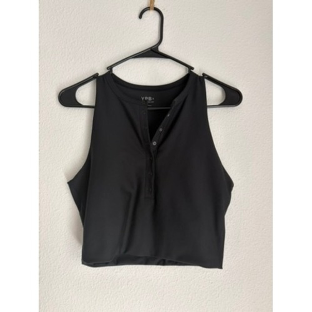 Abercrombie YPB Women Black Henley Active Tank Top Cropped Racerback Medium